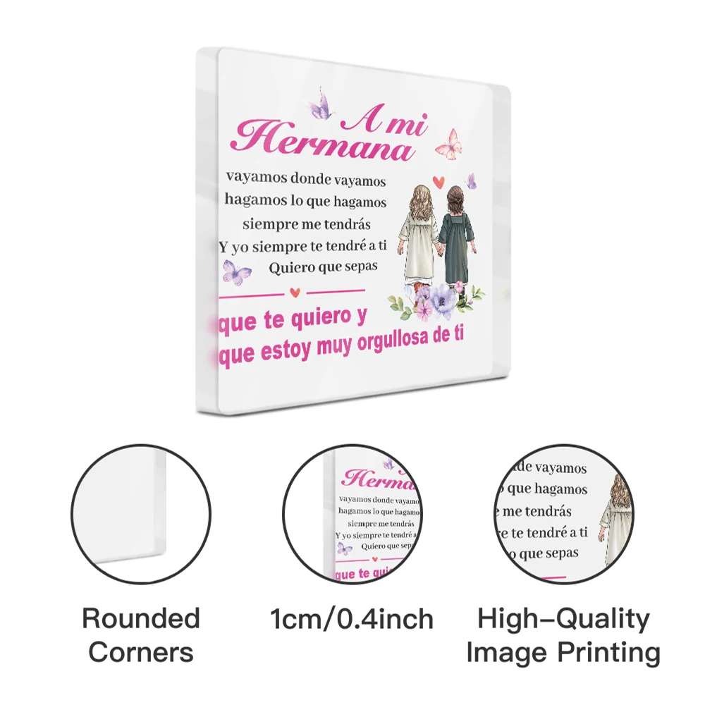 Putuo Decor 1pc Spanish Acrylic Sign Table Decor, A Mi Hermana ,Decoration for Home Living Room, Gift for Family Sister
