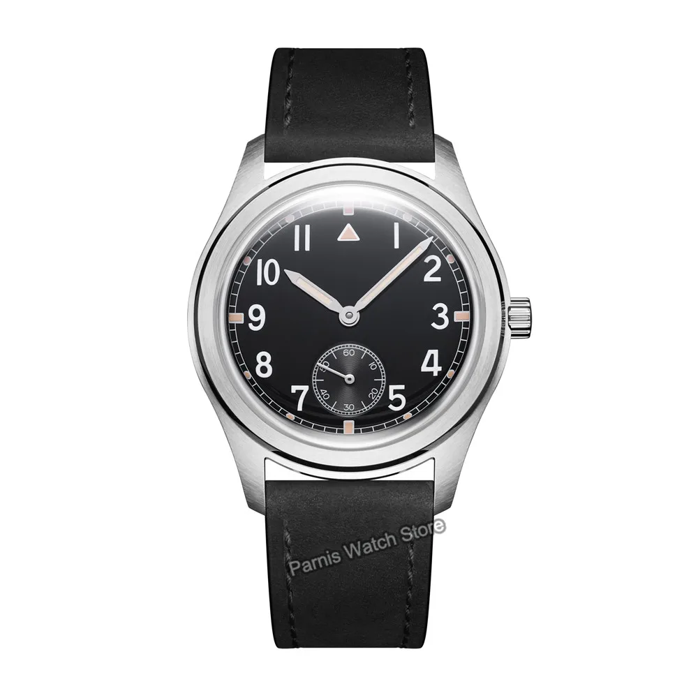 Parnis 38mm Beige Dial Seagull1701 นาฬิกาข้อมือผู้ชายกลไกอัตโนมัติสายหนัง