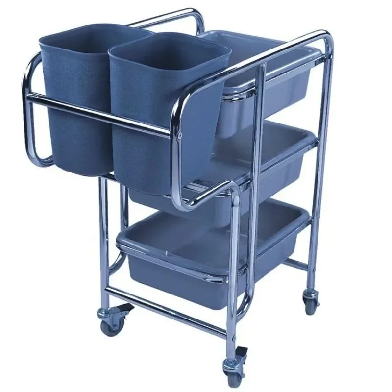 Bowl collection cart, food collection cart, plate collection cart, three-layer thickened stainless steel trolley cleaning ,