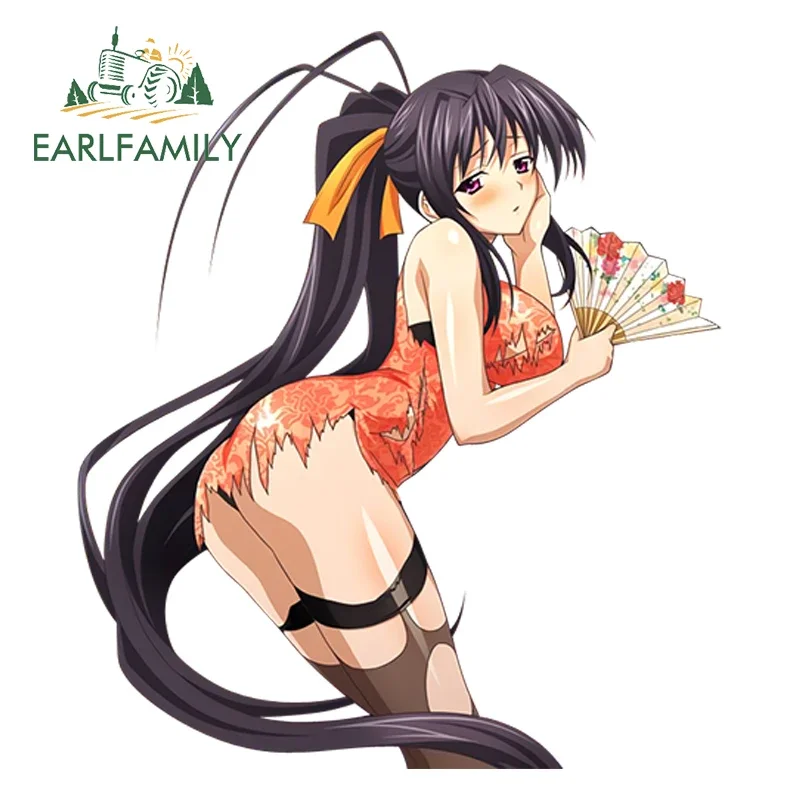 EARLFAMILY 13cm x 11.4cm NSFW Amusing Auto Car Sticker Himejima Akeno Anime Vinyl Wrap Sexy Girl Warrior Car Decal Racing