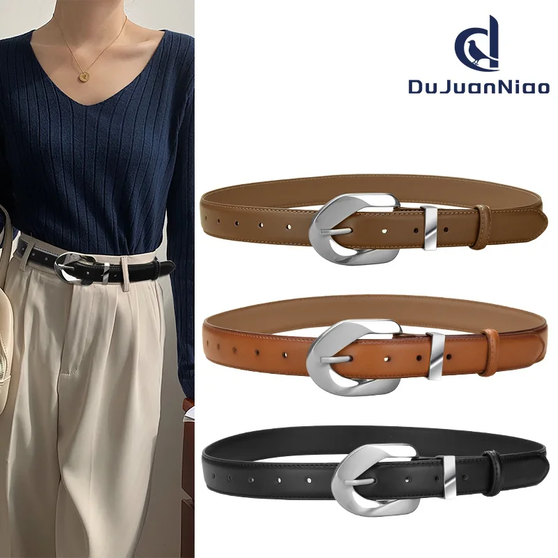 

Heavy Silver Metal Buckle Casual Waist Belts for Women Split Leather Plain Khaki Beige Coffee Silver Cowskin Belt Cinturon Mujer