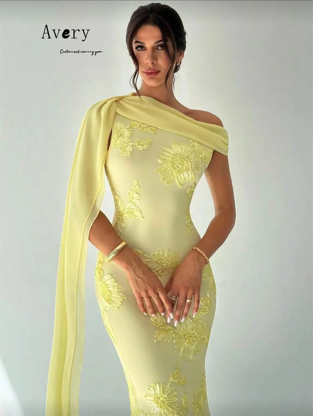Avery personnalisé fleur jaune queue de poisson épaules dénudées robes élégantes pour les femmes longues robes de soirée de luxe 2025 robe de Gala soirée