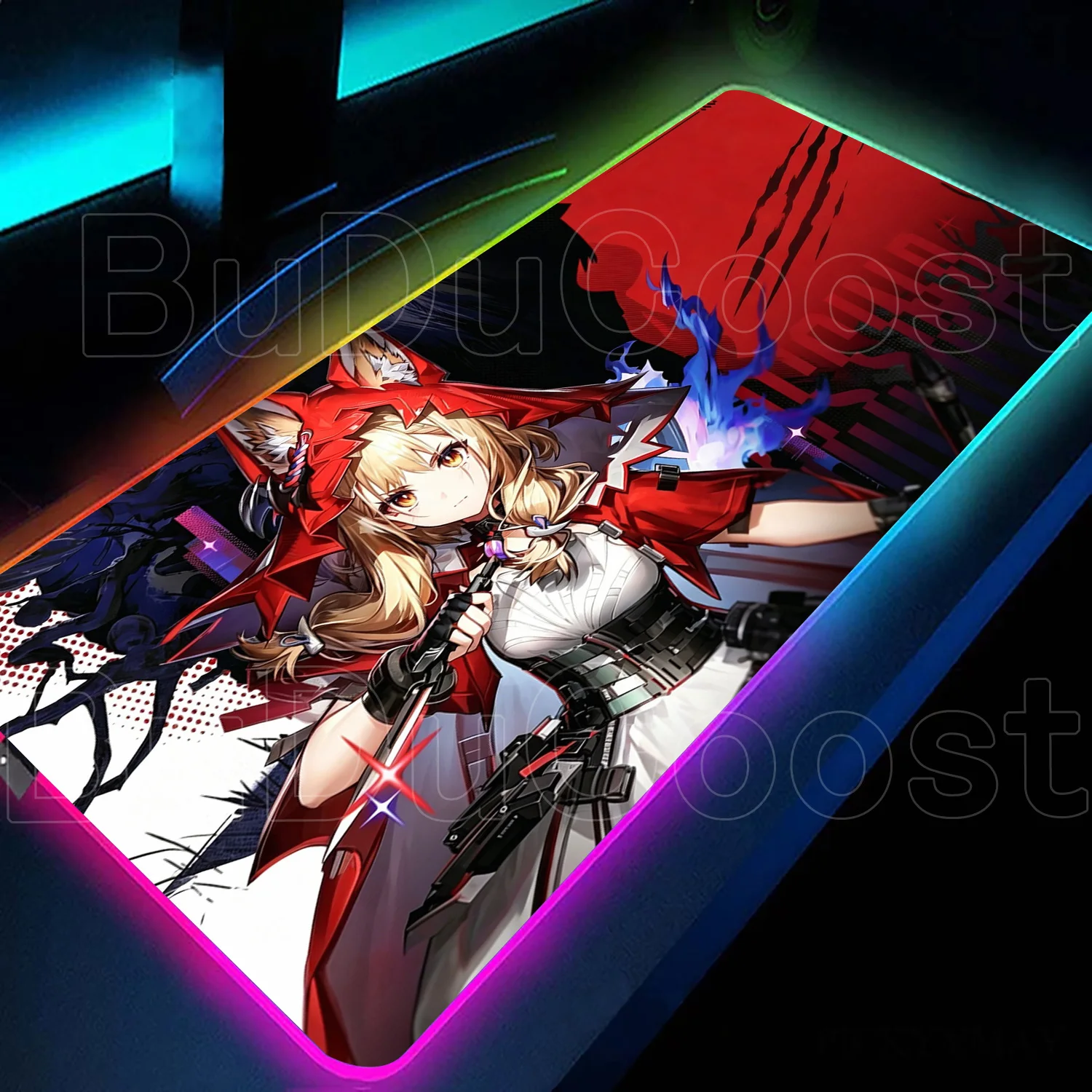 Large RGB Kawaii Game Keyboard rug XXL HD Printing Arknights Endfield Rossi MousePad LED DeskMat PC Rubber Accessories 900x400mm