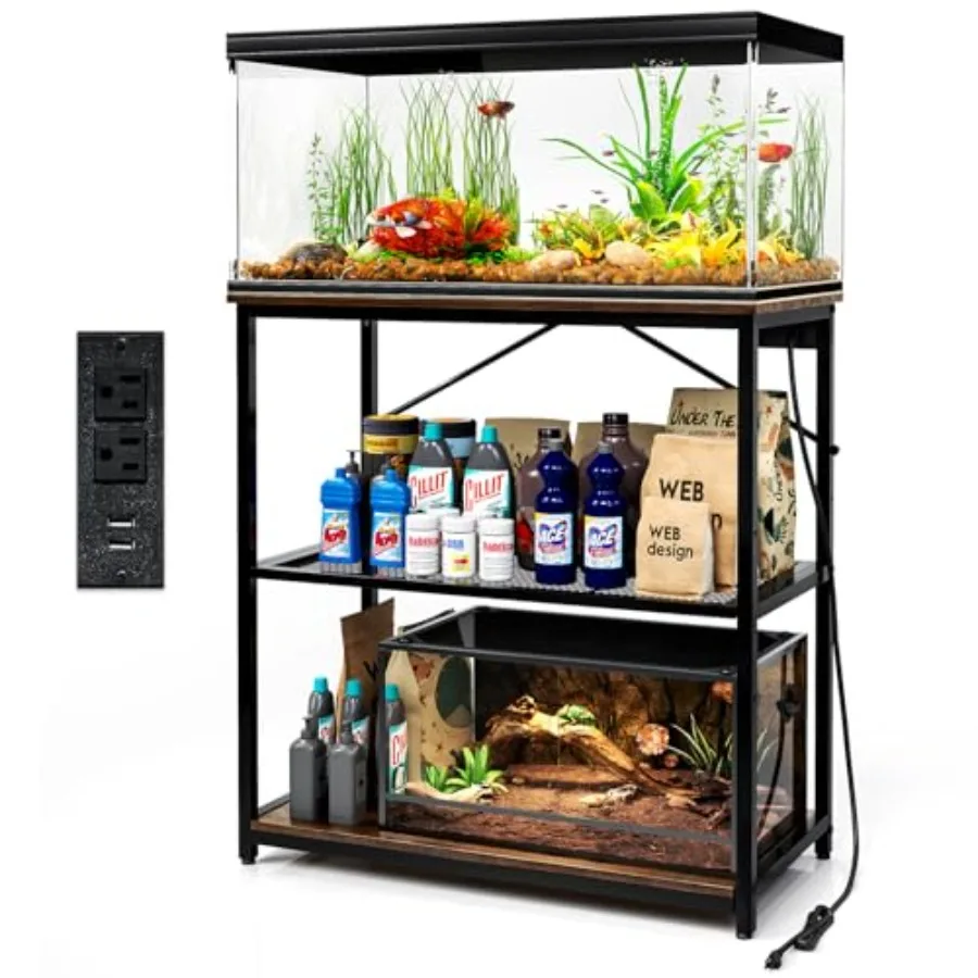 

Fish Tank Stand 10, 20, 29, 37 Gallon, Aquarium Stand with adjustable shelf, 1000LB Capacity, 31" L x 16" W Metal Reptile Tank
