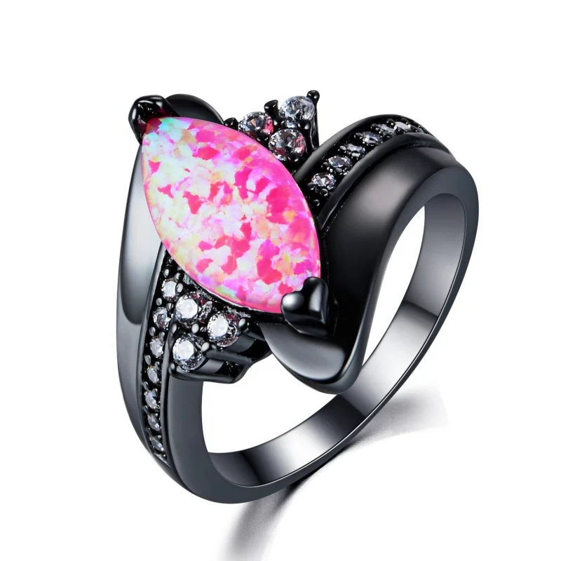 New Black Gold Horse Eye Australian Treasure Set with Three Small Diamond Rings, Simple and Personalized Jewelry Accessories