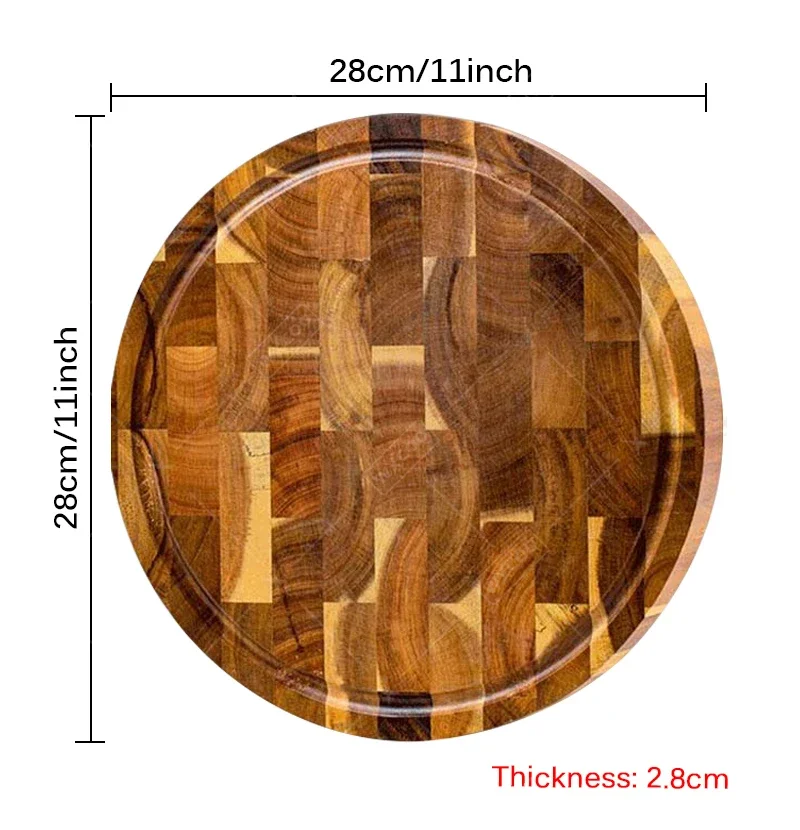 WXCOO Acaci Round Wood Cutting Board Food Grade Chopping Board Double-sided for Meat Vegetables Bread Kitchen Gadget