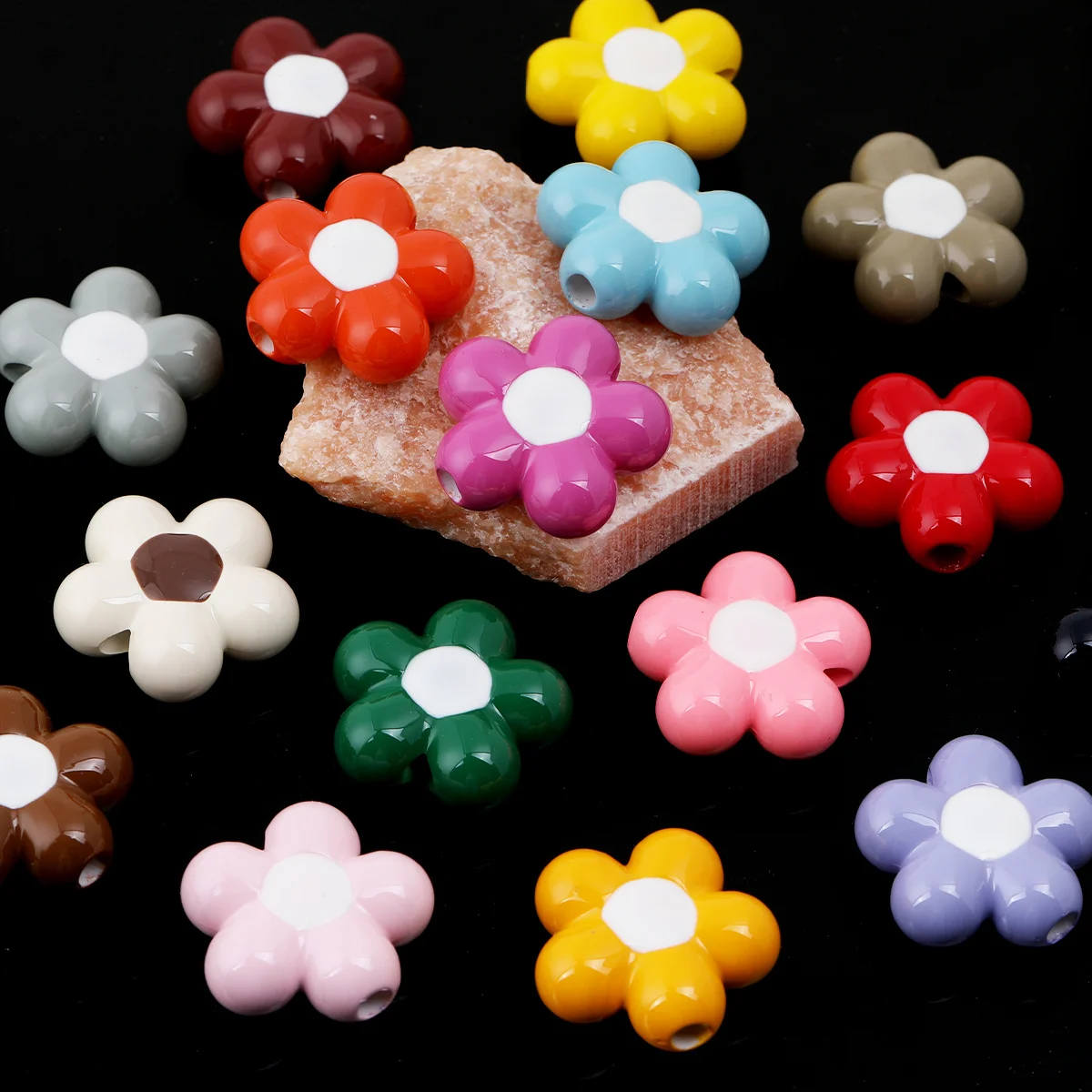 6pcs/18pcs Random Color Two-Tone Puffy Daisy Acrylic Beads for DIY Bracelet Necklace Handmade Jewelry Craft Accessories