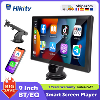 Hikity 9'' Carplay Screen Smart Player Car Stereo Radio with Android Auto Bluetooth Mirror link Support Rear Camera