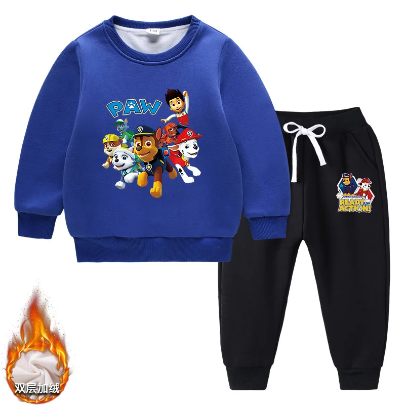 Paw Patrol Kids Clothing Boys Thickening Sweater Trousers Spin Master Girls Clothes Pullover 2PCS Cotton Winter  Kawaii Clothes