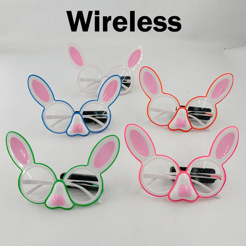 Wireless Cute LED Light Up Flashing Rabbit Glasses Neon El Wire Rave Glasses for Women Girl Birthday Party Wedding Décor