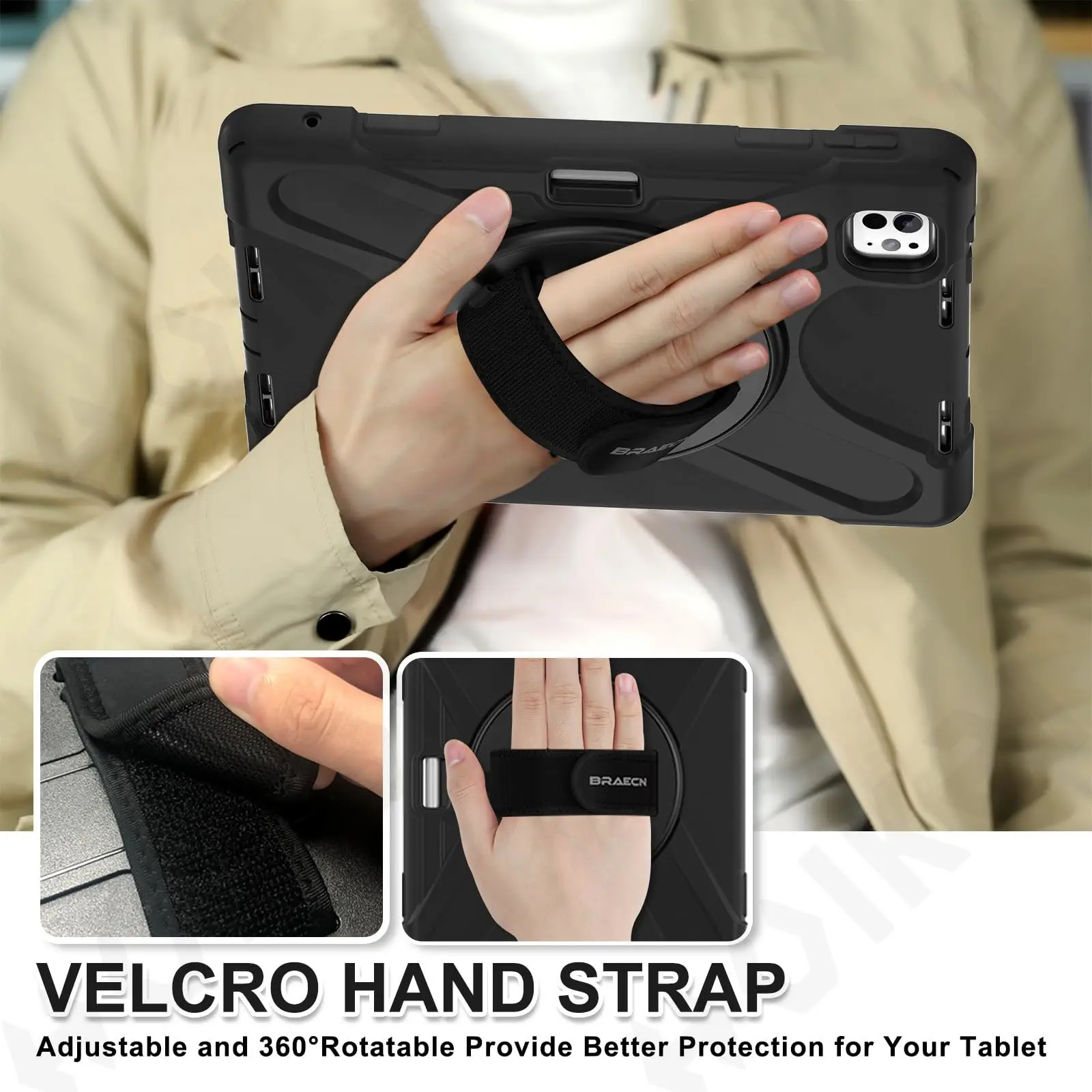 Case for iPad Pro 11 Air 13 2025 2024 4G 5G Heavy Duty Rotating Shockproof Stand Hand Shoulder Strap Black