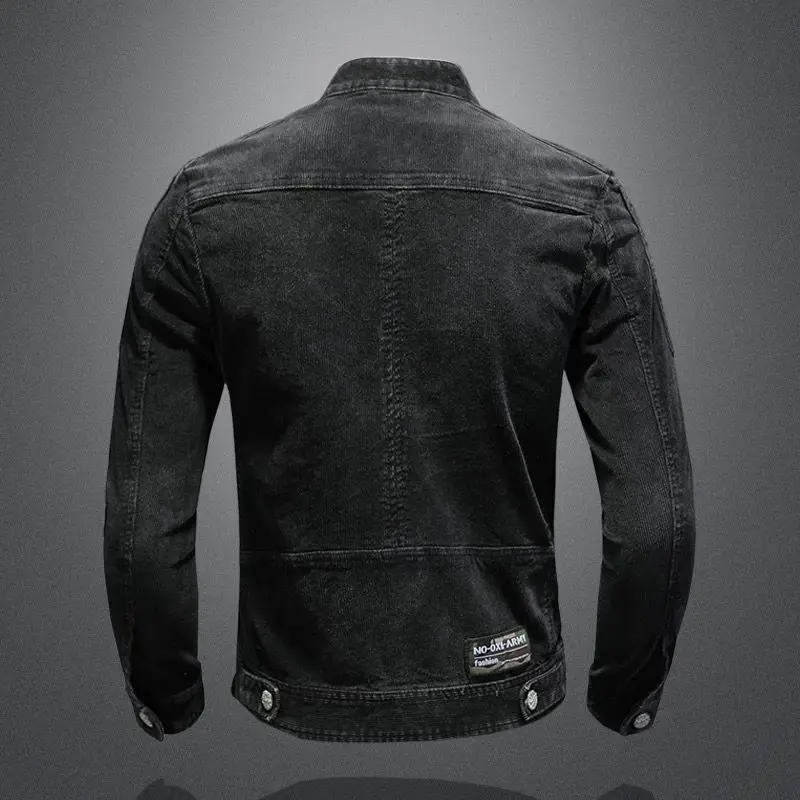 Nouvelle veste en jean hommes lâche décontracté col montant fermeture éclair moto veste rétro mode hommes veste streetwear vêtements pour hommes