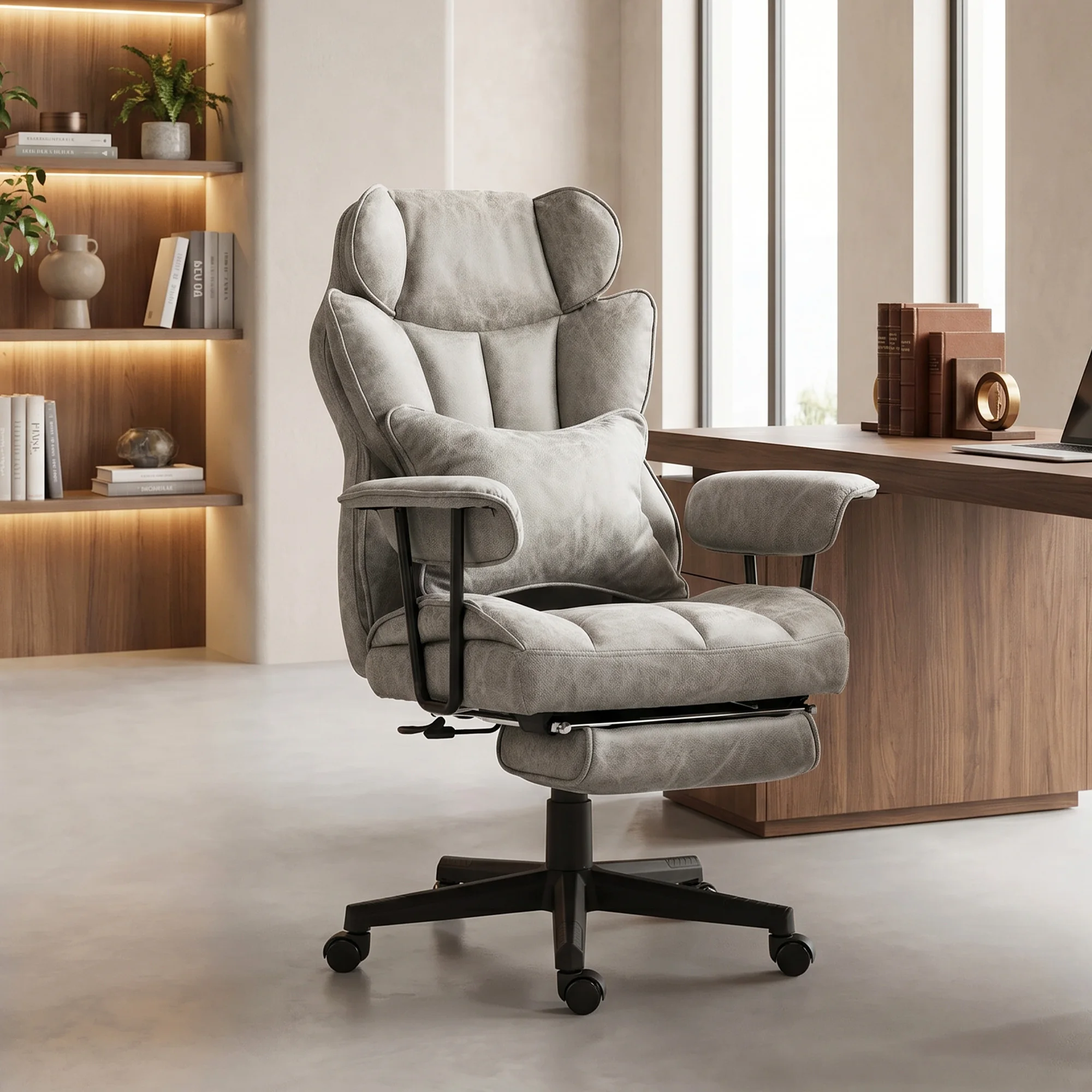 HOMCOM Massage Executive Office Chair with 6 Vibration Points, 400LBS Heated Big and Tall Office Chair with Foot Rest and Lumbar Support, Microfiber Reclining Computer Desk Chair, Gray