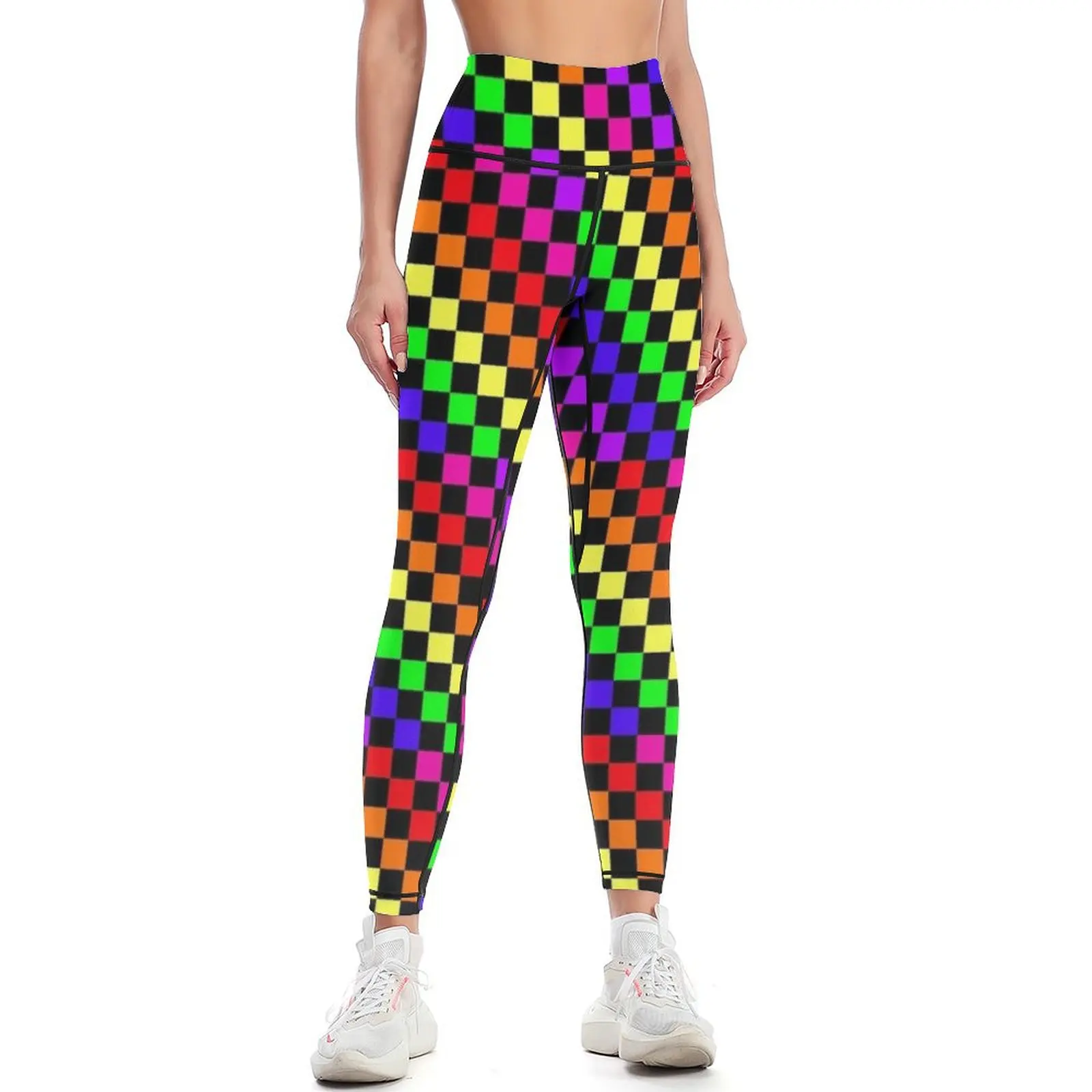 

Black Rainbow Checkerboard Pattern Leggings leggins push up woman legging pants raises butt sports for Womens Leggings