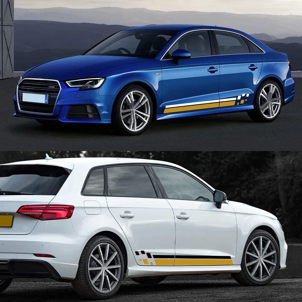 

For Audi A3 8V 8P 8L 8Y Sedan S3 TFSI Sportback RS3 Limousine 2PCS Car Door Side Skirt Sticker Vinyl Decals Auto Accessories