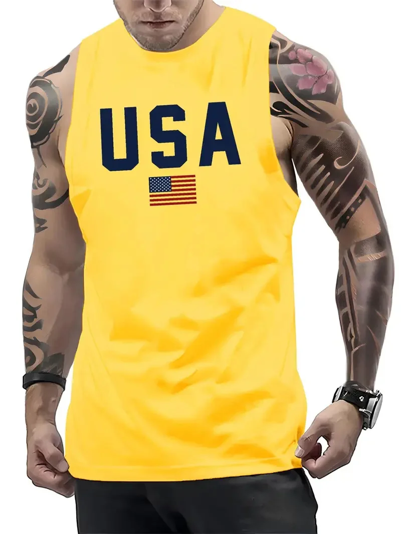 Summer new men\'s vest T-shirt simple letter printing daily fitness sports sleeveless breathable and comfortable men\'s vest