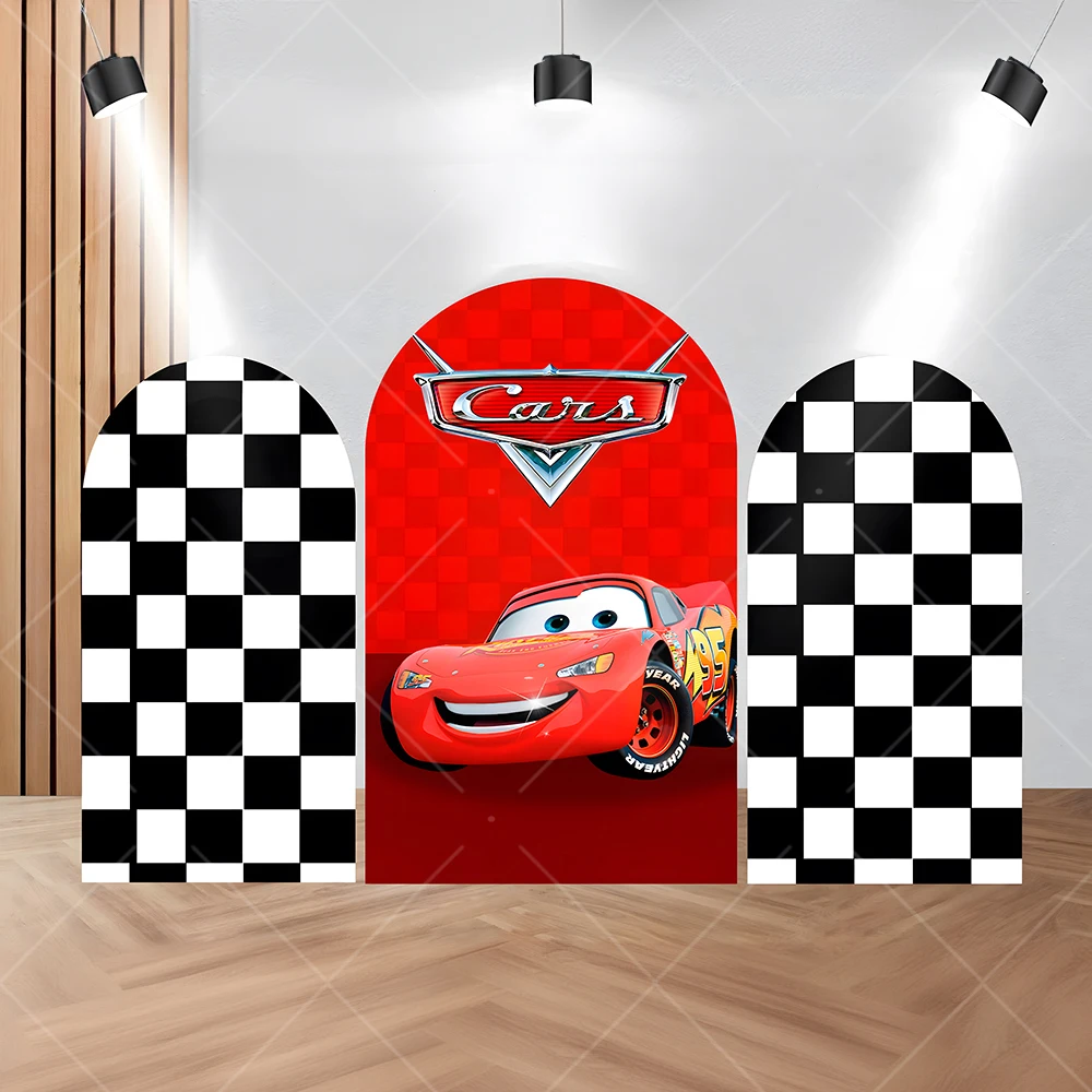 Disney Red Car Lightning McQueen Arch Photo Backdrop Customized Children Boy Birthday Party Baby Shower Banner Photography Prop