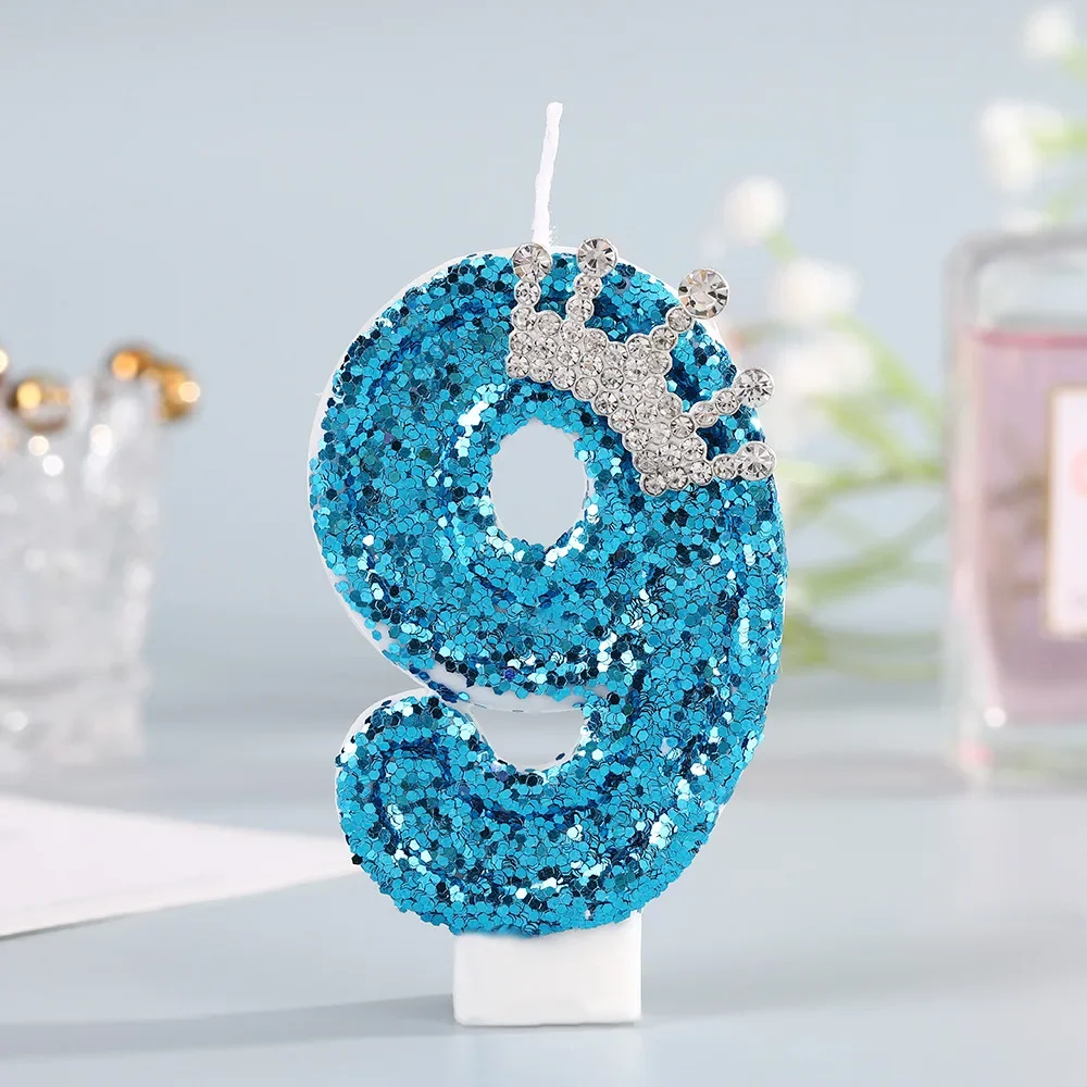Blue Crown Number Birthday Candles 0-9 - Creative Glitter Cake Topper for Princess Girl Birthday Party Decor - view 6