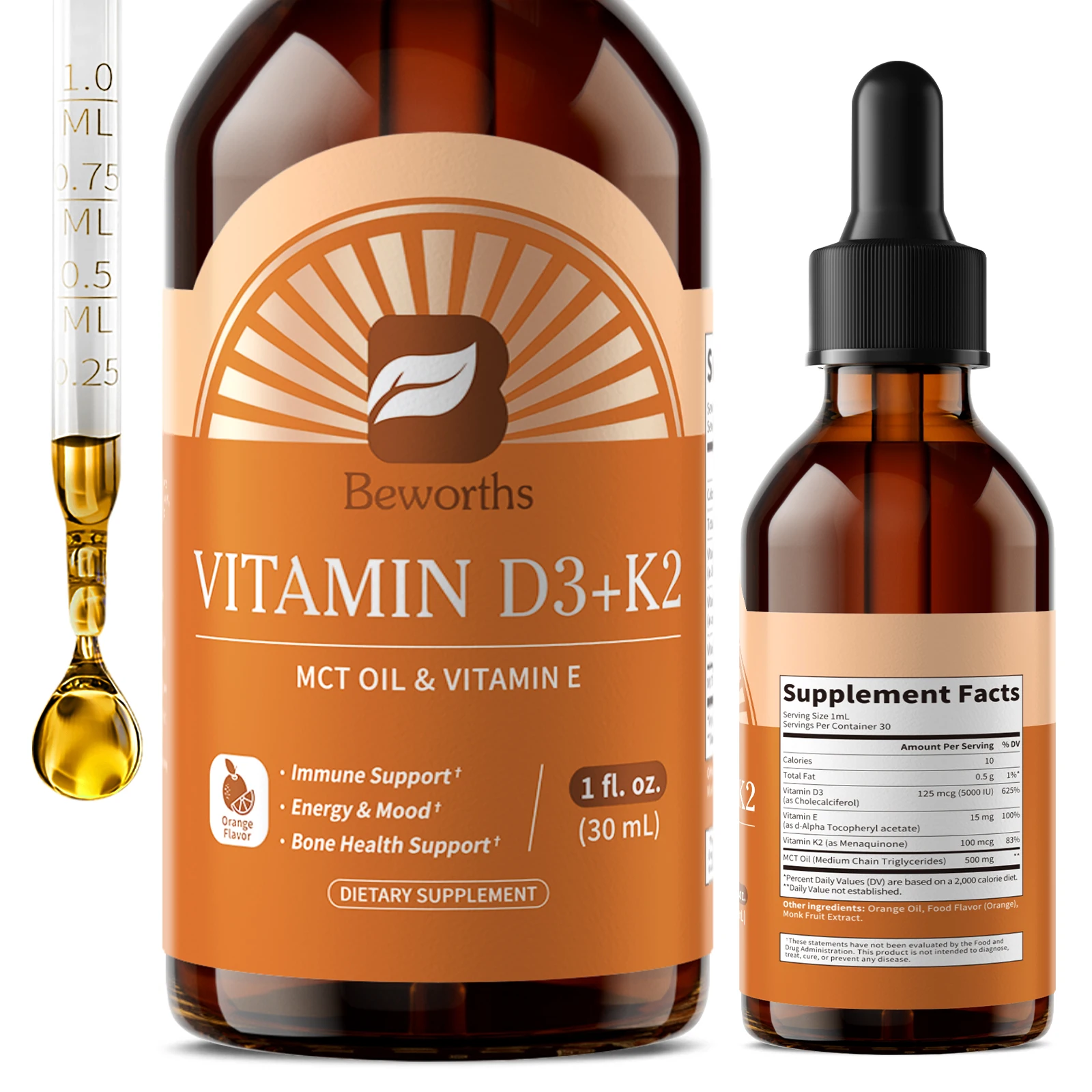 Vitamin D3 K2 Drop - BEWORTHS Gotas de Vitamina D3 y