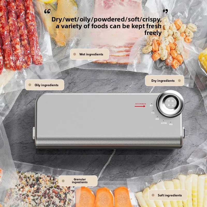 

Double pump vacuum sealing machine Small household food preservation packaging machine with cutting tool