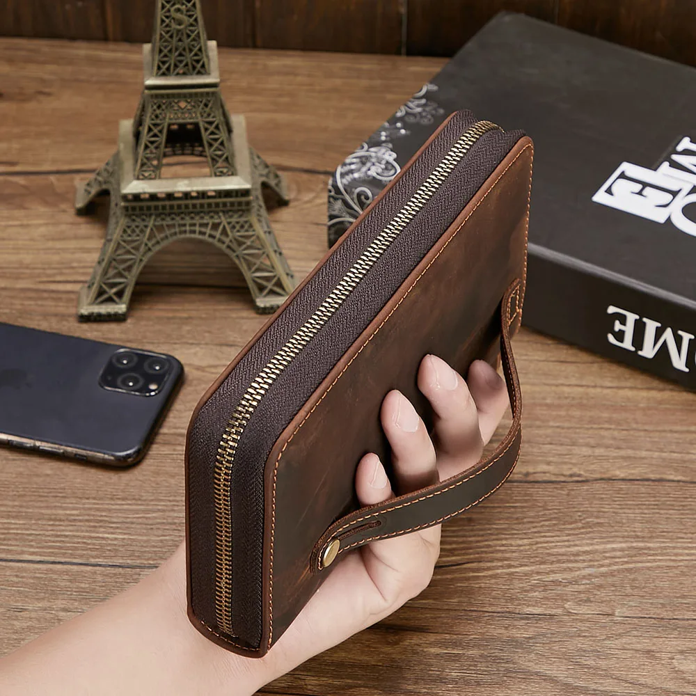 Men's Genuine Leather Long Wallet Designer Luxurious Business Phone Clutch Bag Retro Multiple Card Slots Card Holder Handbag