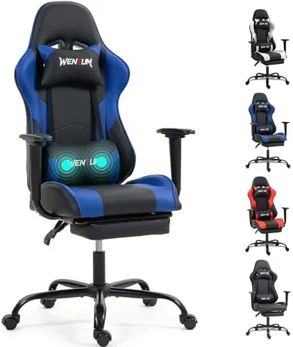 Gaming Chair with Footrest, Ergonomic PC Desk Chair with Headrest and Massage Lumbar Support, Video Game Chair with
