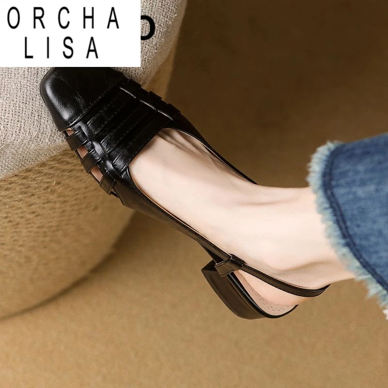 

ORCHA LISA Design 2025 Винтажные женские сандалии с квадратным носком и блочным каблуком 3,5 см с пряжкой на спине и ремешком, большой размер 41 42 43 Туфли для свиданий 31 32