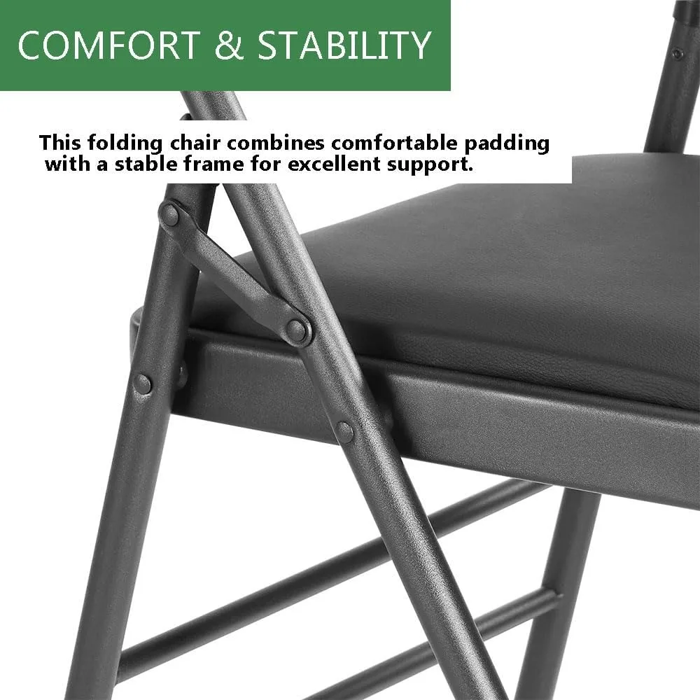 Pack of 2 (Fabric/Vinyl) Steel Frame Metal Foam Padded Folding Chairs (Black, Gray, White) (2-Pack)