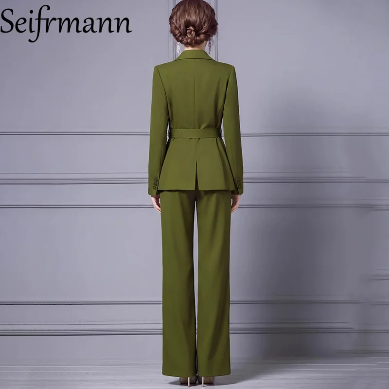 Seifrmann Solid Color Suit Two Piece Lapel Long Sleeve Lace Up Top Pants Suit 2026 Autumn Fashion Women's New Style