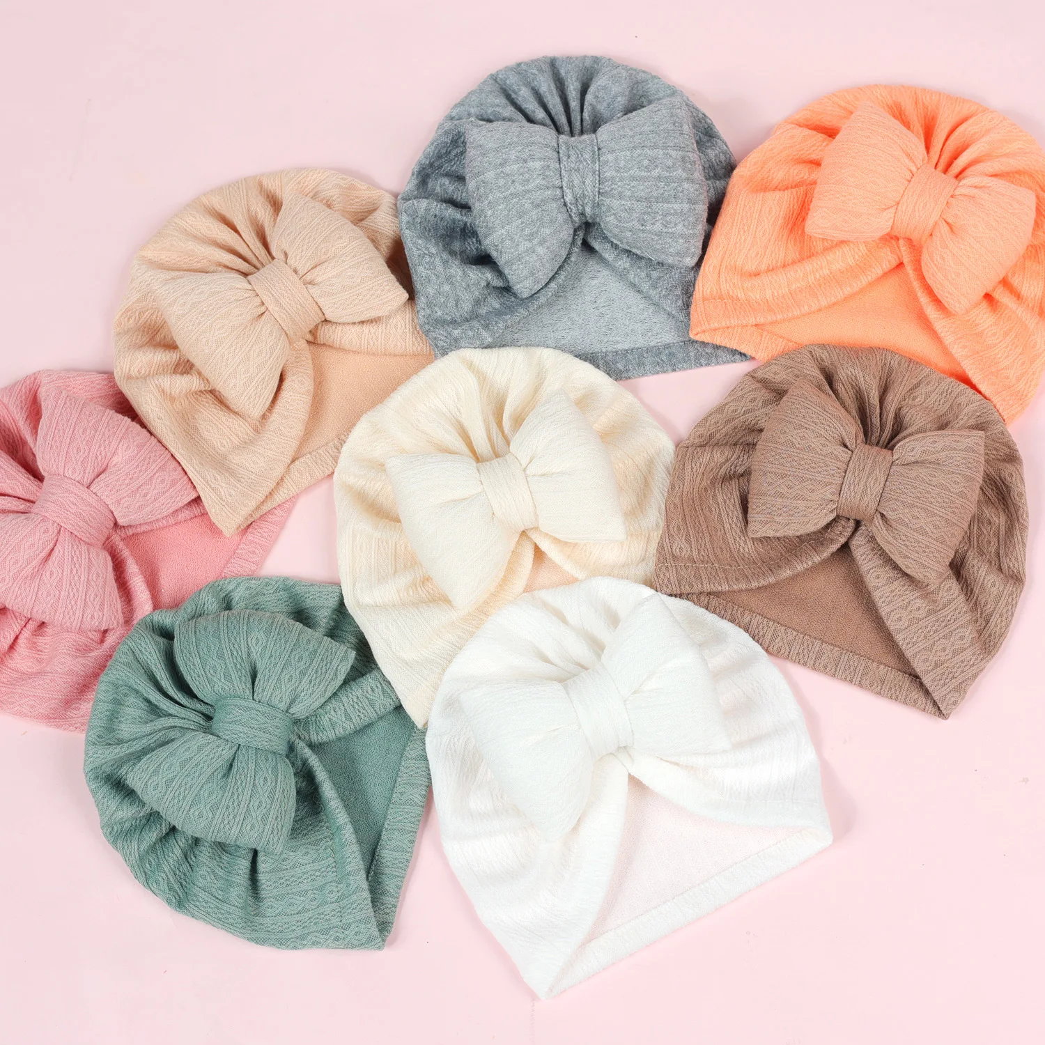 New Babes Puff Bow Beanies Cap Newborn Knit Turban Girls Big Bowknot Hat Warm Winter Turban For Kid Toddler Infant Baby Headwear