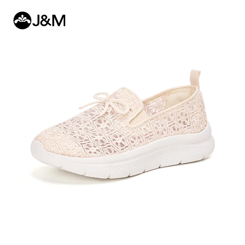 

J&M Fashion Casual Shoes Women 2024 Lady Bow Mesh Breathable White Shoes Spring Summer Slip-on Shoes Walking Sports Sneakers