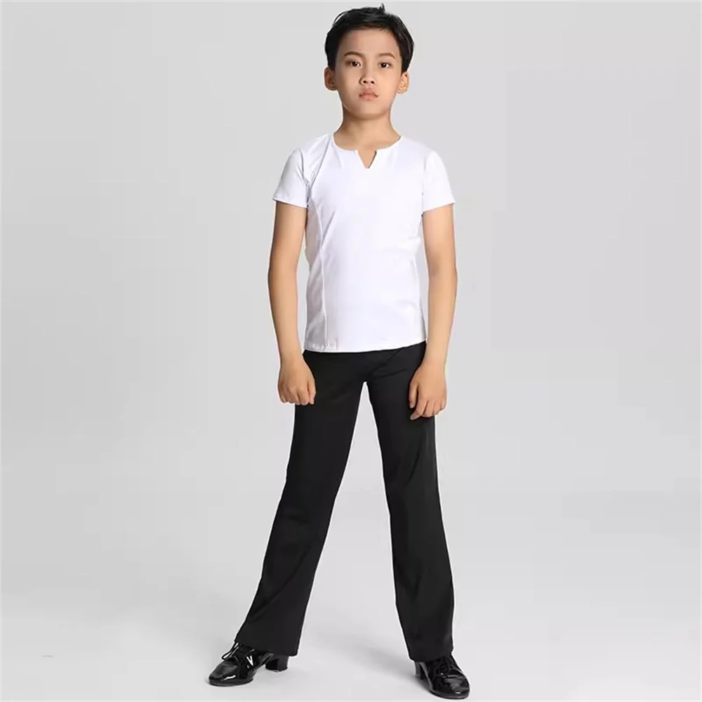 Nuovo costume da ballo latino professionale per ragazzi estate Set di pratica di danza latina per bambini camicia da ballo moderna a maniche lunghe bianca