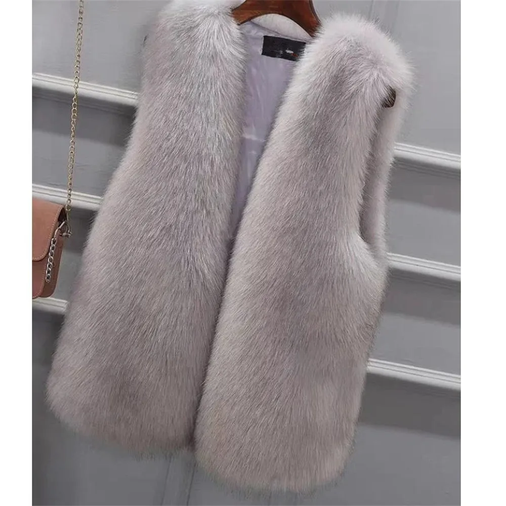 Female Fox Fur Vests Coat Winter Warm Waistcoat Fur Vest Jacket Sleeveless Coat Imitatio Fur Fur Outerwear Gilet 2024 New Winter