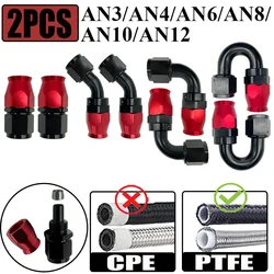2Pcs AN4 AN6 AN8 AN10 AN12 For Swivel PTFE Oil Fuel Line Hose End Fittings Straight 0°/45°/90°/180° Reusable Hose Pipe Adapters