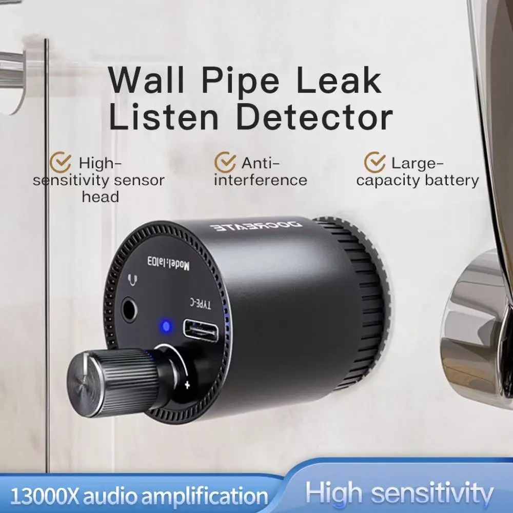 Pipe Leak Detector Type C, Water Pipe and Underfloor Heating Sound Collector, Sound Amplifier, Suitable for Detecting Pipe Leaks