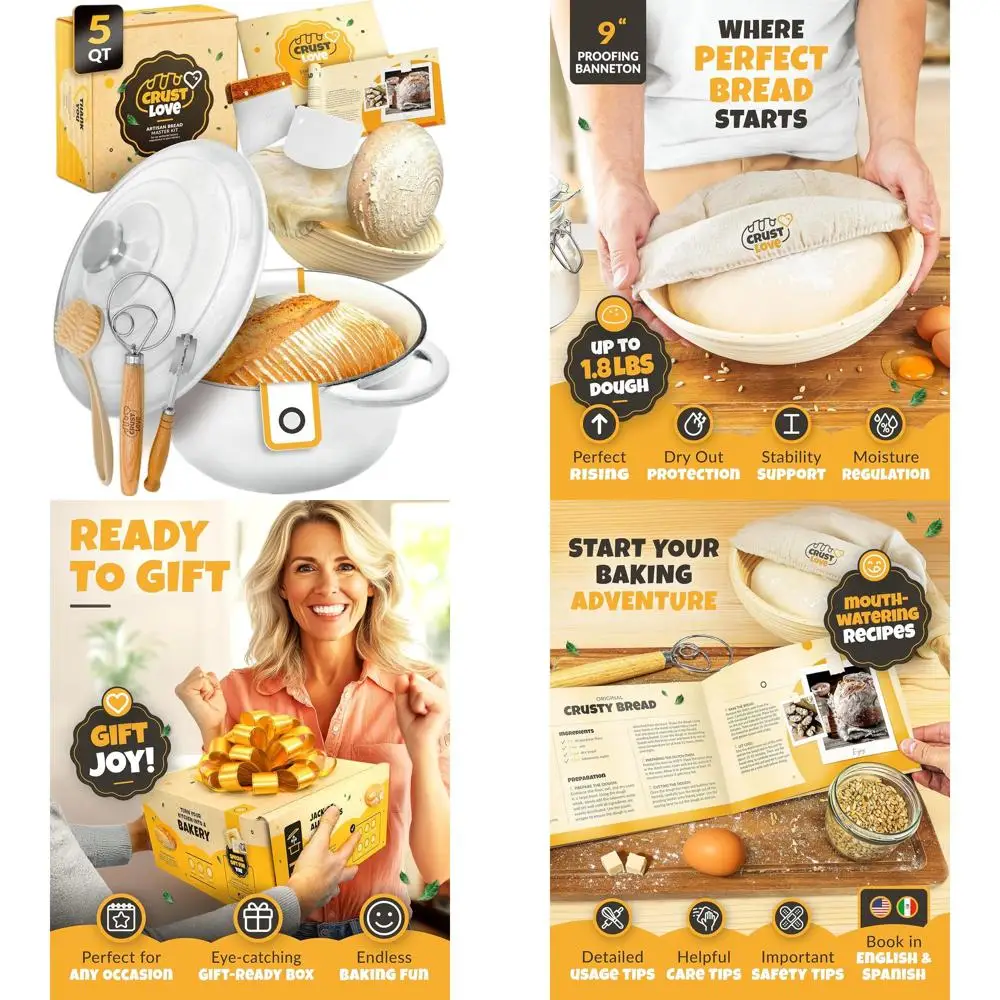 

Enameled Cast Iron Dutch Oven, 5QT, for Sourdough & Bread Baking with Banneton, Lame, and Lid