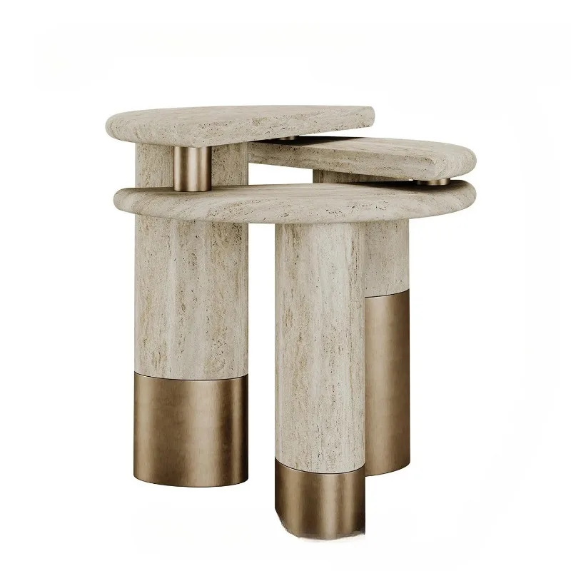 All solid wood light luxury coffee table Italian marble edge few villas high-end modern simplicity