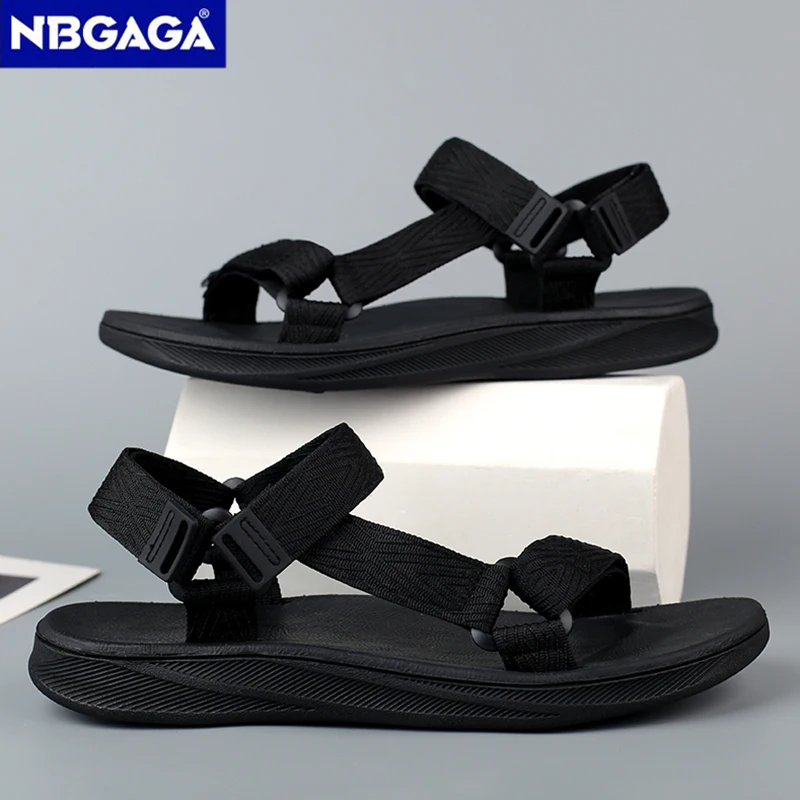 Classic Black Men Sport Sandals Summer Leisure Beach Holiday Sandals Outdoor Antiskid Breathable Flat Sandals Shoes