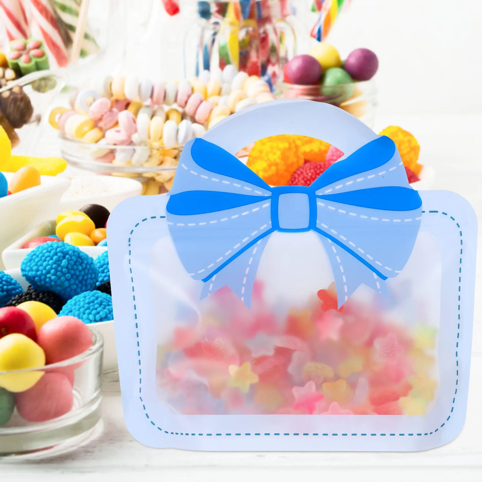 

20pcs H Gift Birthday Party Favor Cute Treat Tote Bags Reusable Shopping Halloween Goodie Bags Base Visible Window Bowknot