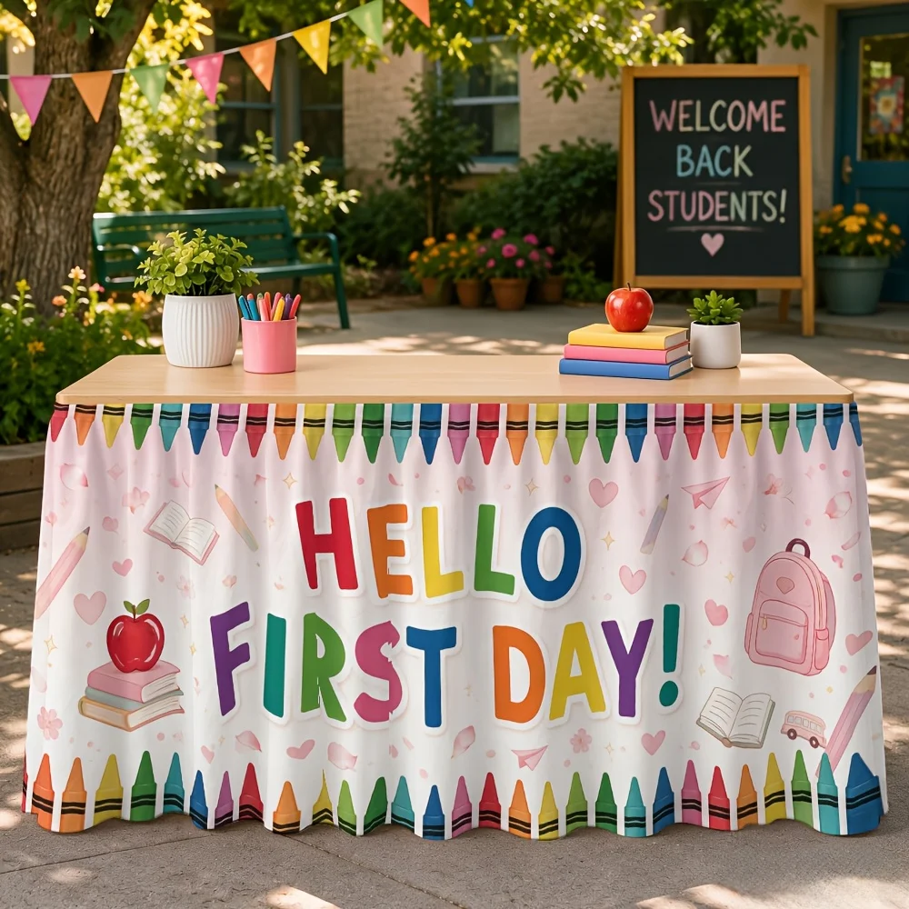 1 Hello first day printed tablecloth table skirt, welcome to send a decoration for the back-to-school season