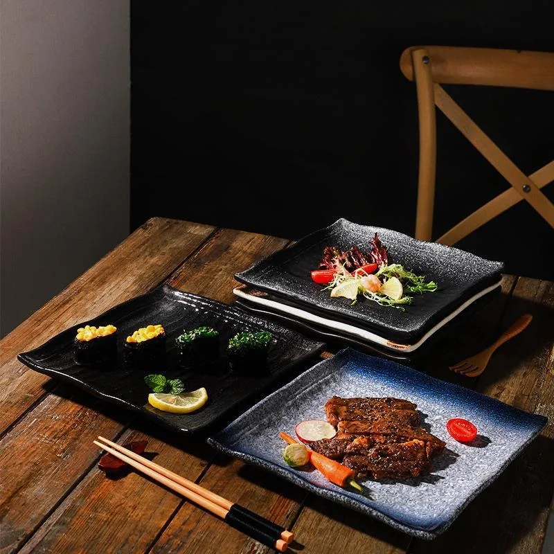 Japanese style Creative Square Shape Tableware Home Kitchen Restaurant Supplies Salad Steak Barbecue Sushi Flat Dining Plate 1Pc