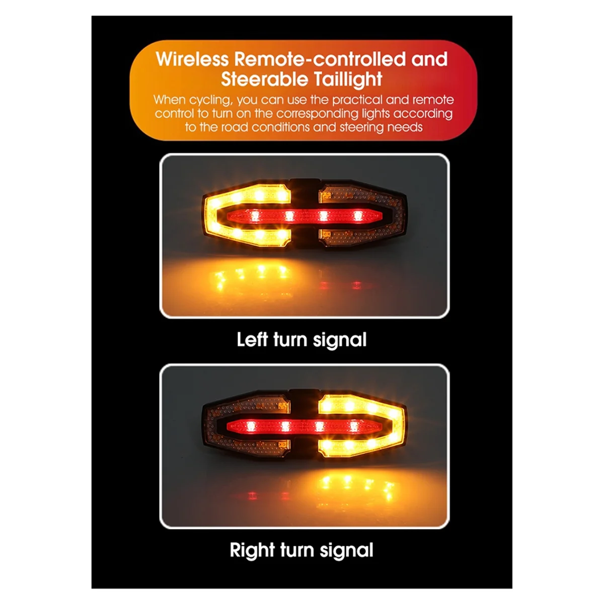 

Bicycle Remote Control Taillight, Turn Signal with Horn, USB Rechargeable Taillight, Night Riding Warning Light Silver