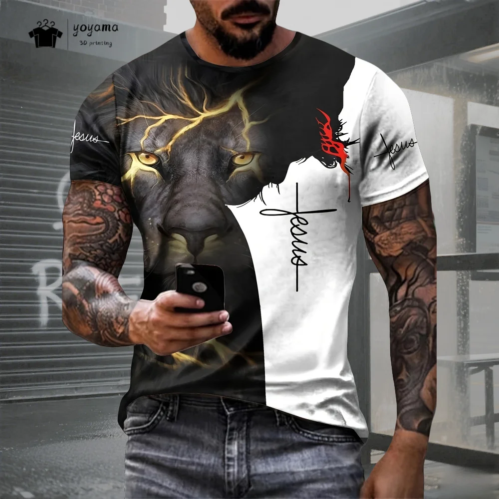 تي شيرت رجالي مطبوع عليه أسد ب - مراجعة Summer Clothing Essentials Men وسعره