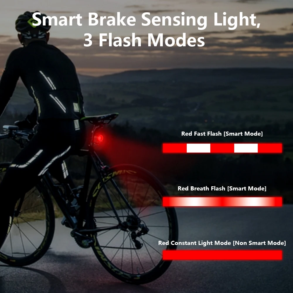 Sectyme A8pro Bicycle Taillight Alarm Brake Sensing Light Wireless Remote Control USB Charging Burglar Alarm Bike Rear Lamp
