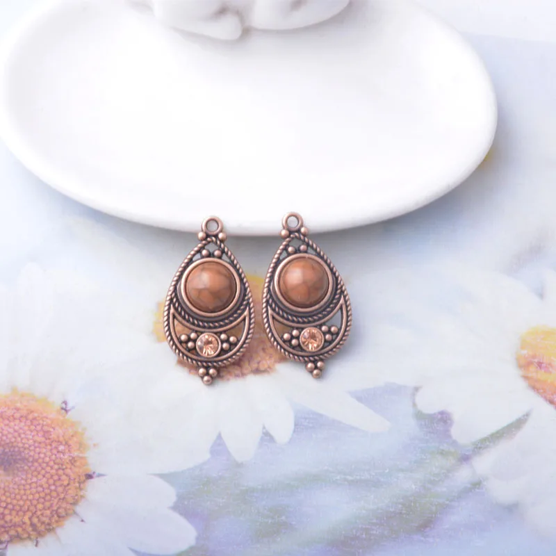 10 Stück Böhmischer Stil Antik Silberfarbene Stein- und Acryl-Anhänger Zinkmetall-Ohrringe Anhänger Zubehör DIY Damenschmuck – Detail 10