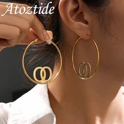 Atoztide Personalized Custom Name Earrings Stainless Steel Cricle Hoop Big Letter Earring Nameplate For Women Party Jewelry Gift