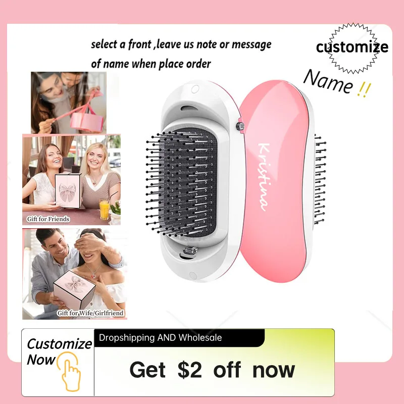 Free Customized 2024 Best Gift Bridesmaid Ionic Hair Brush Anti-static Negative Scalp Massager Comb Custom Wedding Party Gifts