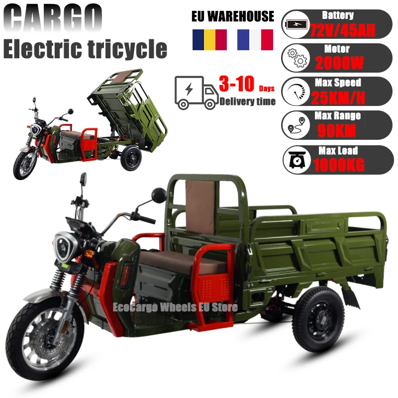 Electric Cargo Tricycle 2000W 72V 45AH Adult Electric Trike 3-Wheel Scooter With Loading Car Hopper Moped Truck Max Speed 25KM/H