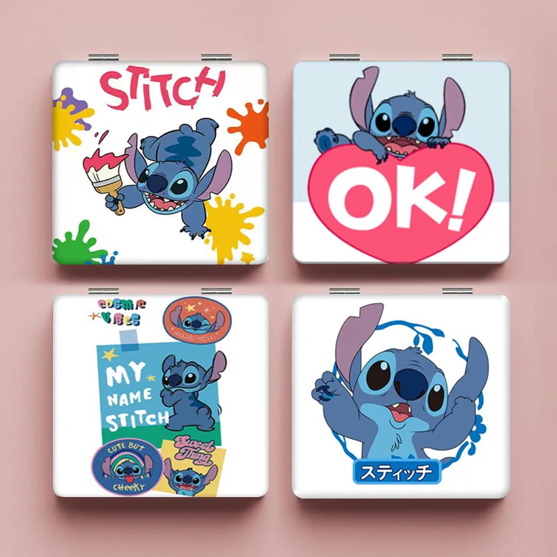 

Disney Stitch Cartoon Cute Makeup Mirror Mini Portable Folding Small Mirror Makeup Mirror Square Red Girl Gift