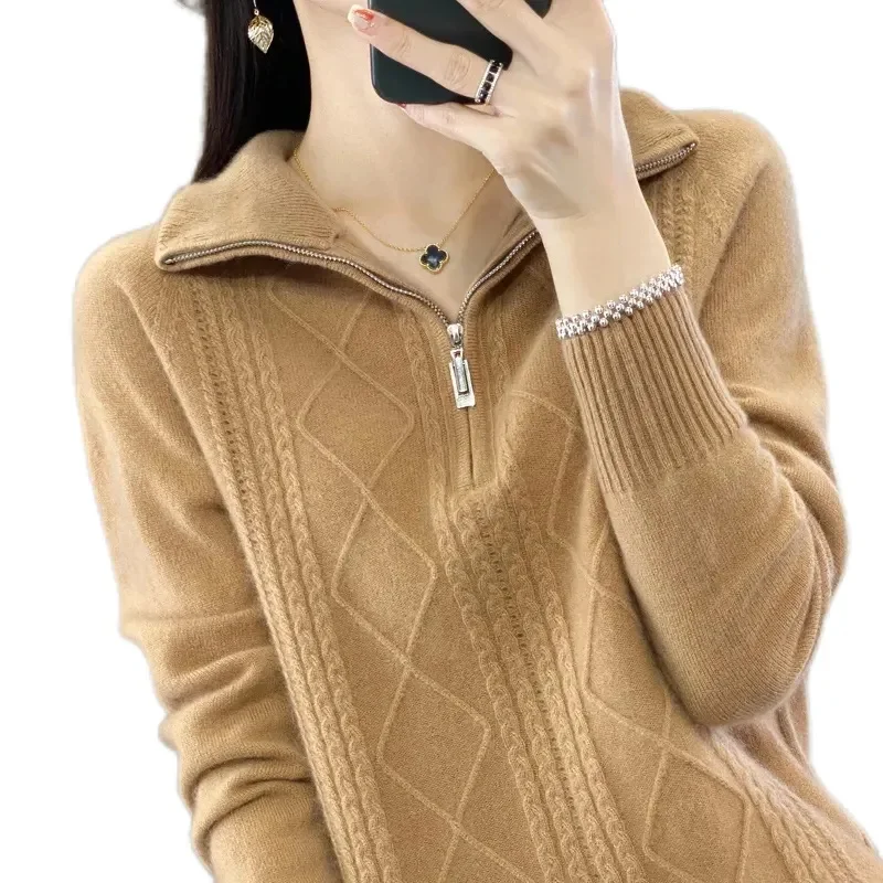 

Knitwear Top Ladies High-Quality Zipper Sweater Women Autumn/Winter 2025 New Coats Half-Turtlen Pullover Fashion Bottoming Shirt